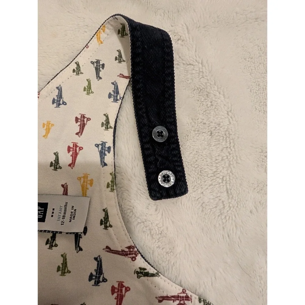Vtg Baby GAP Y2K Soft Corduroy Navy Overalls & One Piece Airplane Shirt 12-18 mo
